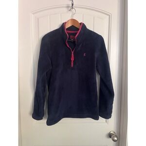 Joules Navy Blue Fleece Pullover Jacket US 8 UK‎ 12 Half Zip Pink Trim